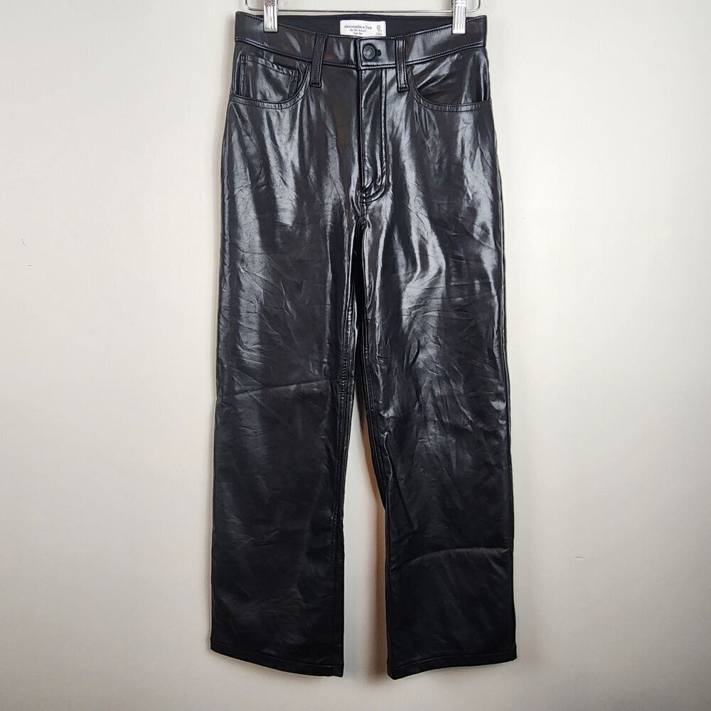 Abercrombie & Fitch Women Pants 25 / 0  Black Faux Vegan Leather 90s Relaxed